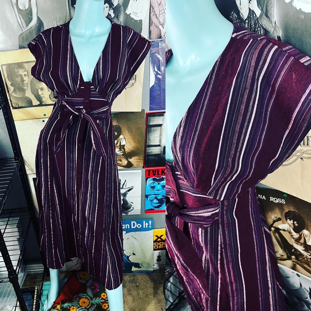 ♥️ ANTHROPOLOGIE CHELSEA & VIOLET COTTON BLEND RETRO STRIPED SHIRT DRESS M